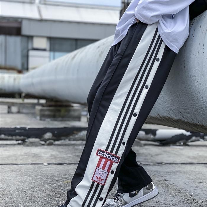 PREMIUM CELANA TRAINING ADIDAS KANCING SAMPING STRAP BUTTON BLACK