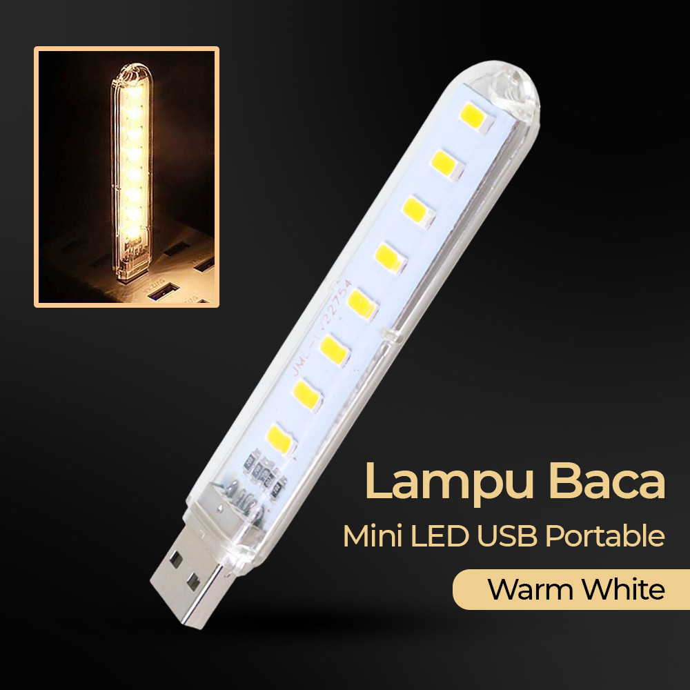 Lampu Led Baca Mini - Lampu Tidur - Lampu LED Strip 8 Chip USB Portable 5 Volt 12 Watt Cool White Wa