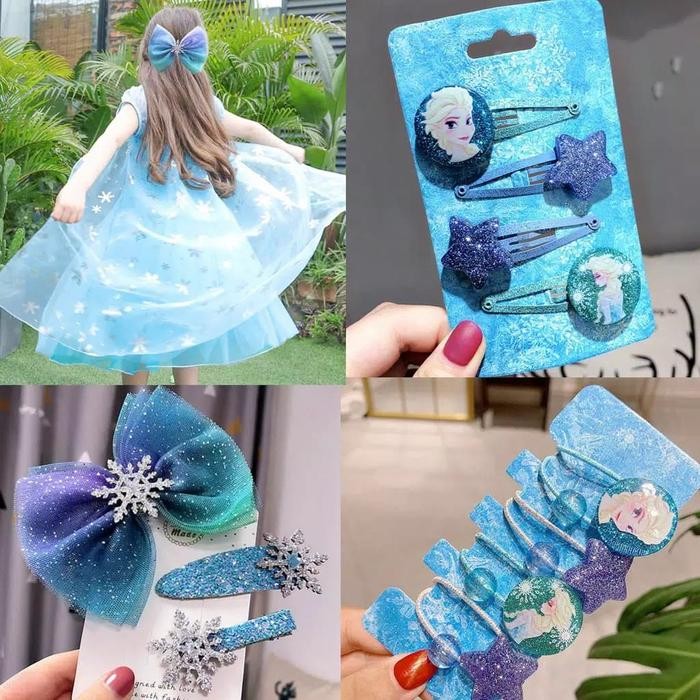 Set Jepit Rambut / Ikat Rambut / Hairclip Anak Motif Frozen Elsa