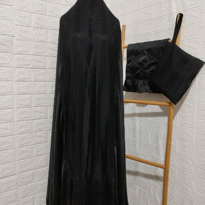 Mukena royal signature Lace 2in1 Hitam Armani silk renda mewah katun