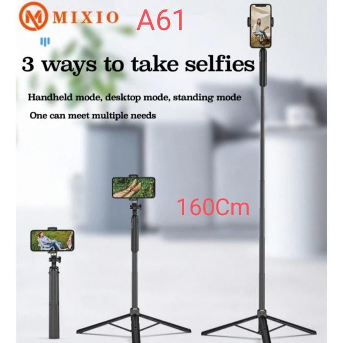 MIXIO A61 1.6M Tongsis Bluetooth Tripod Stabilizer Gimbal Slefie Stick