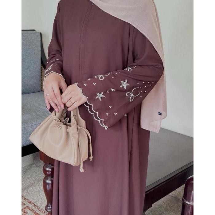 Azna Abaya Premium Coquette Burgundi Abaya Dress Turkey Syar'i Bordil Pita Gamis Abaya ARAB NEW