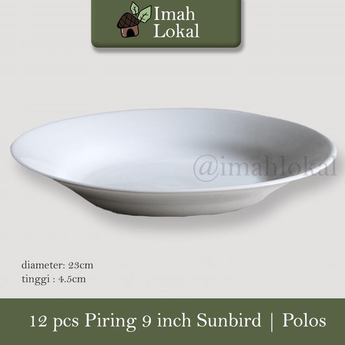 12 Pcs Piring Makan 9 In Putih Polos Sunbird
