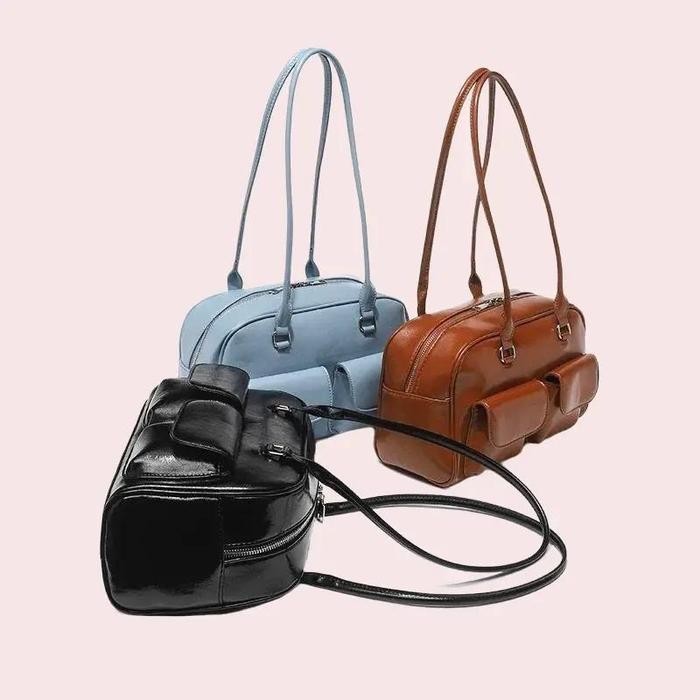 BEST SELLER Leoni Bag - Tas Bahu Wanita Korea Hitam Kulit dengan Banyak Kantong Kualitas PREMIUM