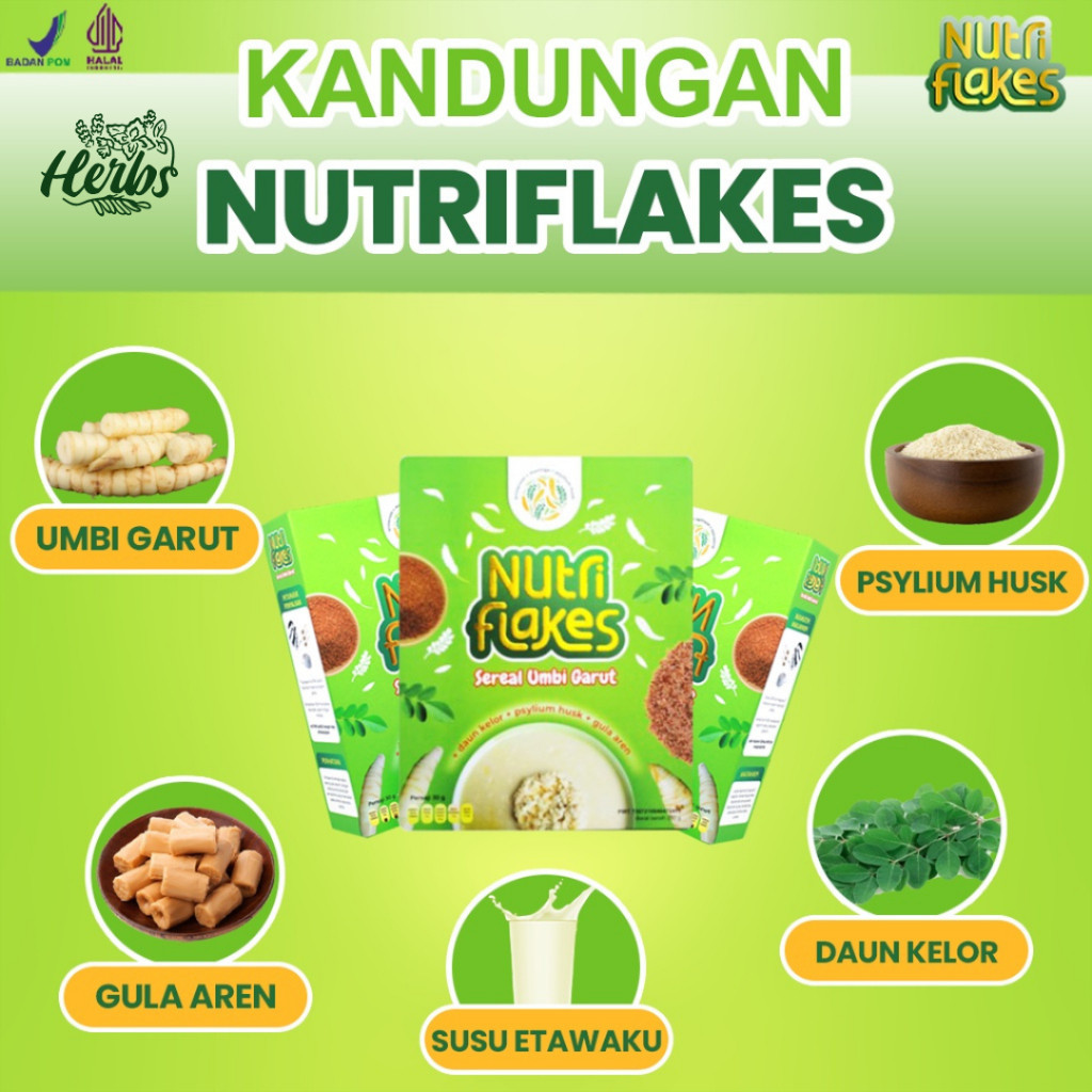 

NUTRIFLAKES - Original 100%. Sereal Umbi Garut Ampuh Atasi Asam Lambung, Gerd, dan Maag