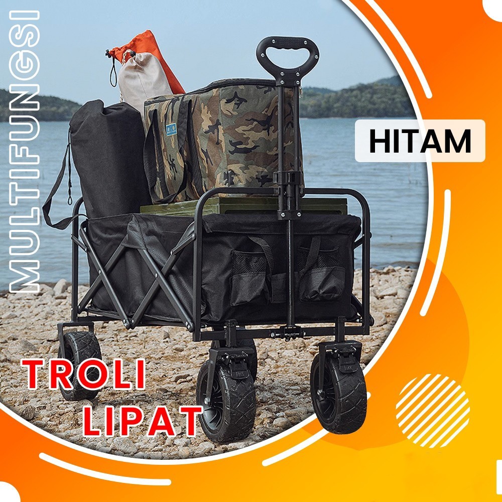 Finacel1 Troli Barang Keranjang Belanja Troli Piknik Besar Roda Besar Outdoor Trolley Camping Troly