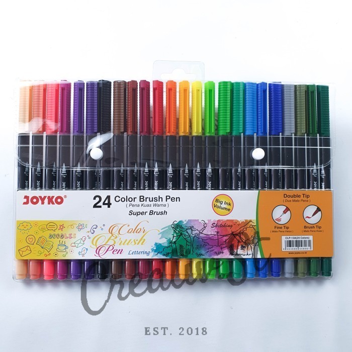

Uta - Joyko Brush Pen Spidol Kaligrafi 24 Warna Brush + Fine Tip Clp-13A Set Pena Plastik