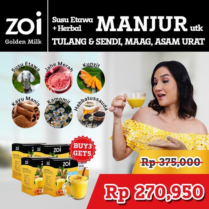 

Terlaris Beli 3 Box Dapat 5 Box Tdp X Zoi Golden Milk Susu Herbal Susu Sehat Susu Kambing, Jahe Dan