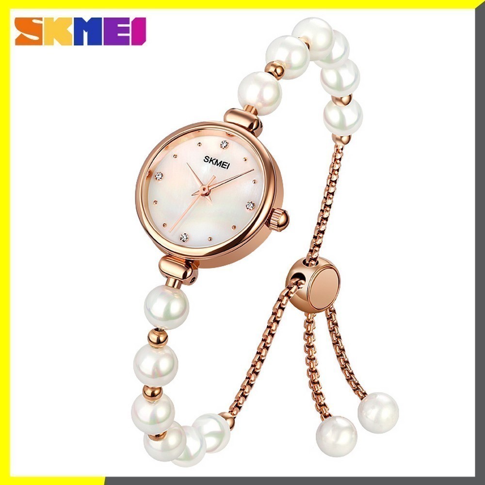 Momento Shop | Jam Tangan Wanita SKMEI 1983 Cantik, Unik, Model Gelang Serut, Mutiara