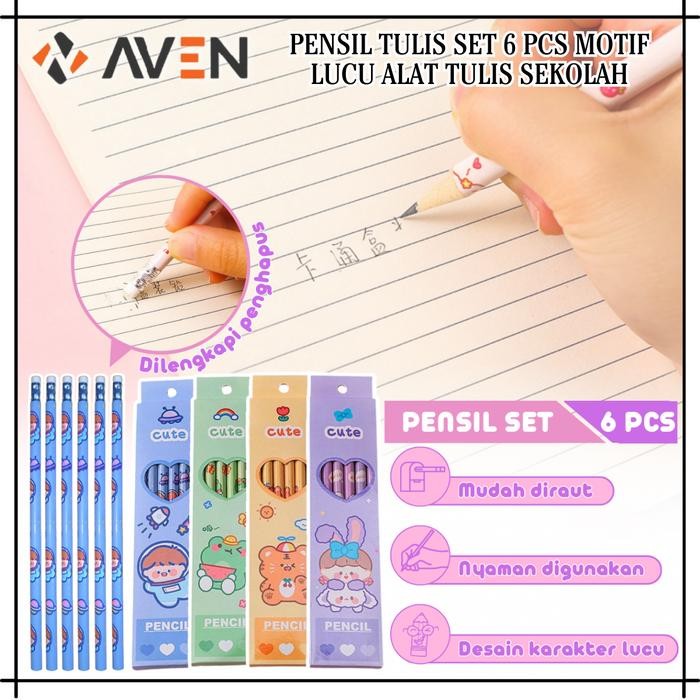 

AVEN Pensil Tulis Set 6Pcs Motif Lucu Pencil Menggambar ATK Sekolah