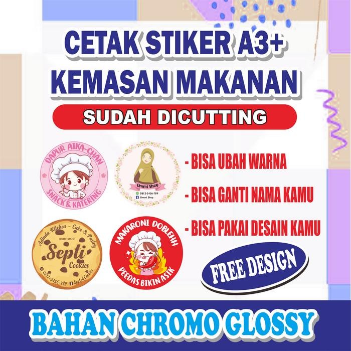 

(BISA 1 LEMBAR) CETAK STIKER A3+ CHROMO CUSTOM FREE DESAIN FREE CUTTING LOGO JUALAN LABEL KEMASAN /