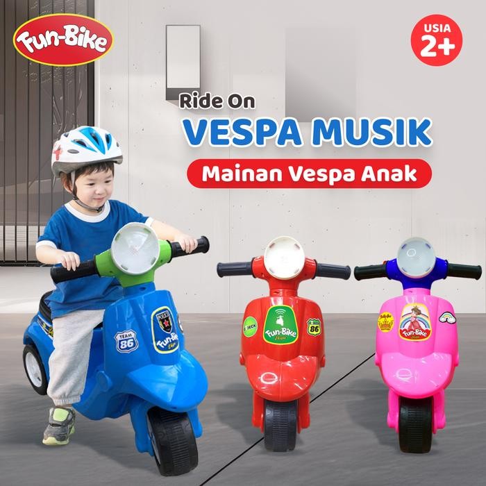 Funbike Vespa Musik Sepeda Anak Roda Dua Sepeda Vespa SNI Mainan Ride On Anak Mainan Sepeda Anak