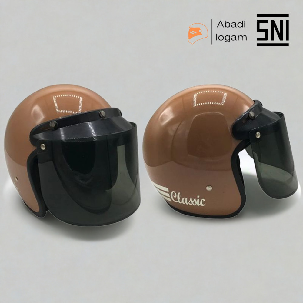 Helm Bogo Polos Classic Dewasa HDS Kaca Datar / Kaca Cembung Hitam Bening Untuk Pria Dan Wanita