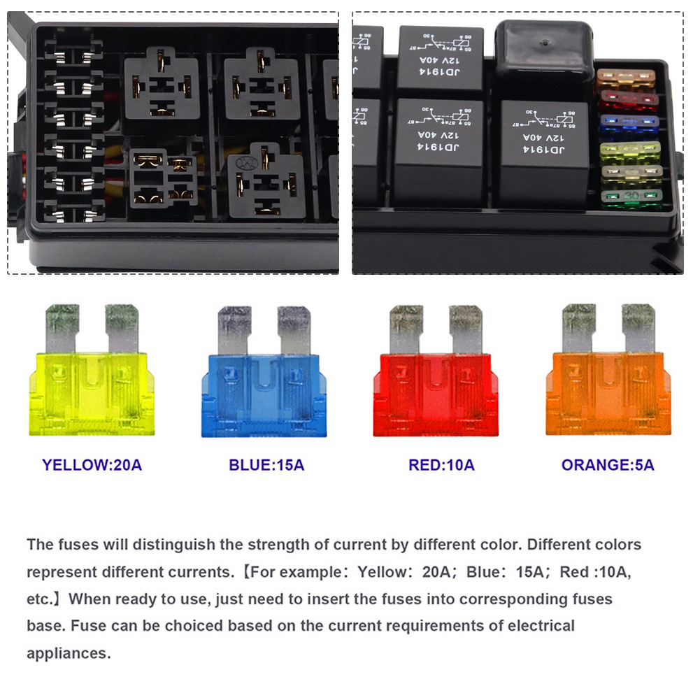 

12V Fuse Relay Box Holder 6 Slots Automotive Relay Box with Wiring Harness Auto Fuse Relay Block for Off Road Truck Trailer