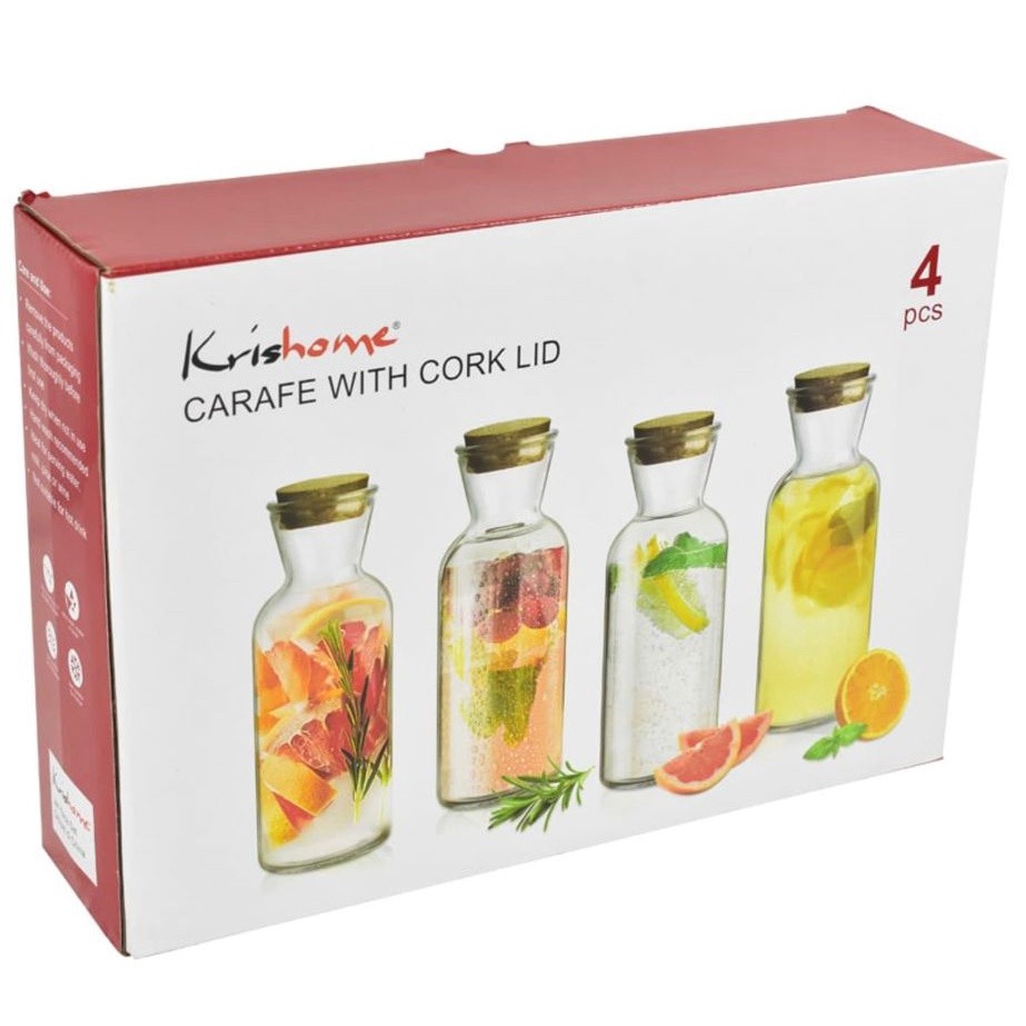 1 set isi 4 buah Karafe Tutup Kayu 500 ml / Carafe With Lid Set 500 ml