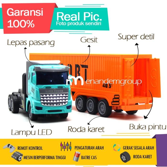 Mainan Mobil Remot Kontrol Rc Truk Kontainer Gandeng Trailer Cargo Batre Cas