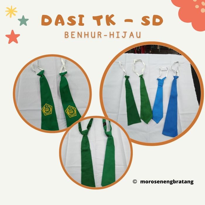 Dasi sekolah anak TK biru benhur atau hijau polos - SD hijau MI bordir Cewek Cowok *