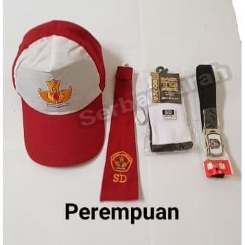topi set sekolah anak perempuan dasi sabuk kaos kaki topi *