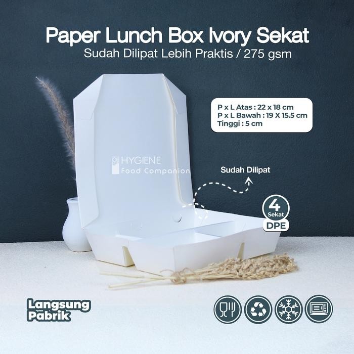 Lunch Box Paper Sekat 4 Putih - Bento Kertas 4 Sekat