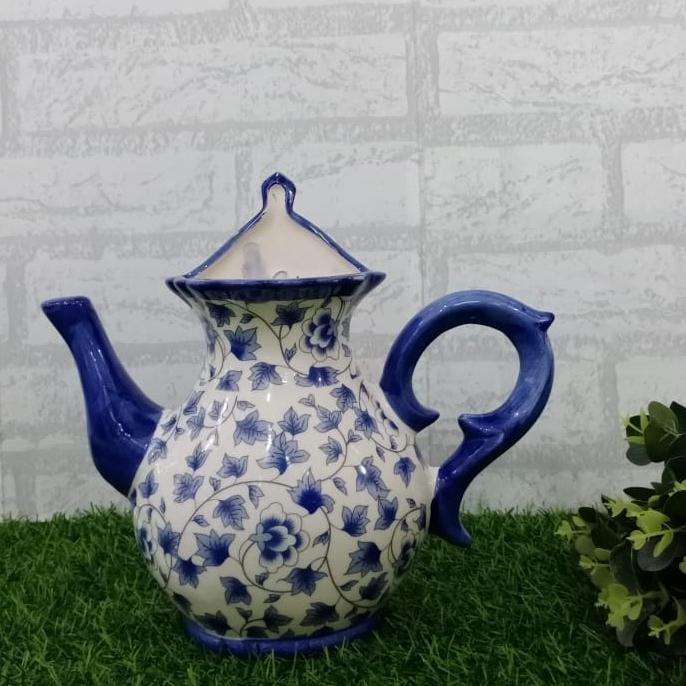 Pajangan Teko Dinding Bir Gantung keramik biru putih