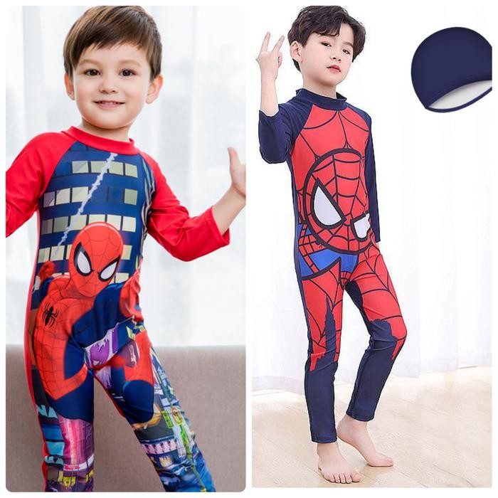 Baju renang diving anak laki laki lengan panjang spiderman import