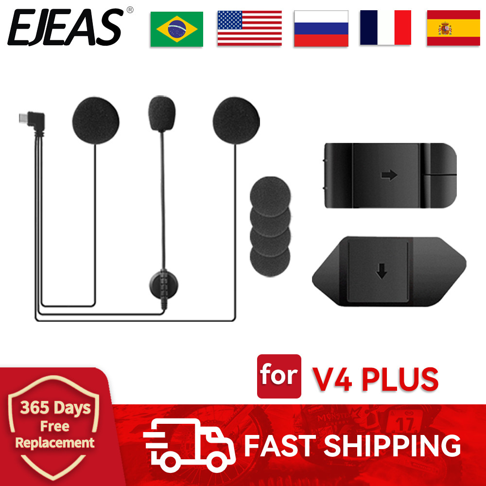 EJEAS V4 Plus  Motorcycle Helmet Headset Type-C Plug Earphone with Clip Double-Sided Tape Base Speak