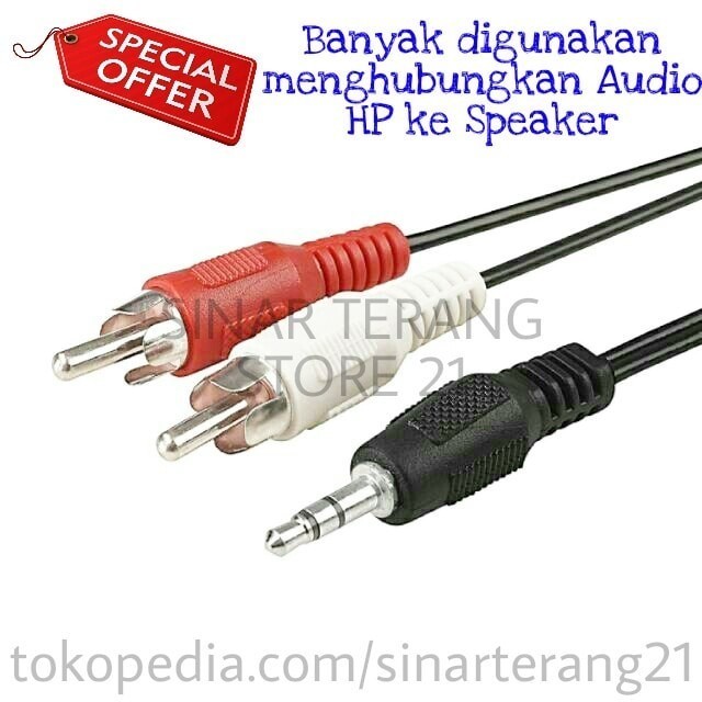 [Allthebest] Kabel Jack 2 RCA ke 3.5 mm Mini Stereo 1.5 m Audio Music HP ke Speaker