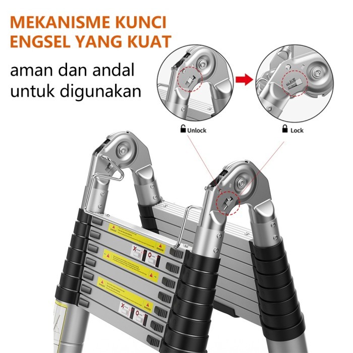 (Allthebest) BOWEITI TANGGA LIPAT ALUMINIUM TELESKOPIK 5M DOUBLE TELESCOPIC LADDER
