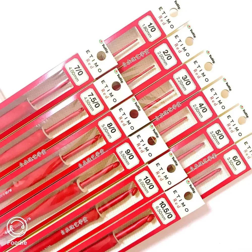 1PCS Japan Tulip ETIMO Red Crochet Hook Aluminum Resin Knitting Needles Original Authentic Imported 