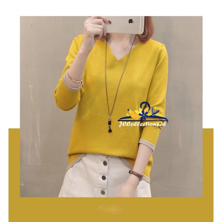 Sweater Rajut VNeck Lengan Panjang gaya Korea Vinny - JCFashion