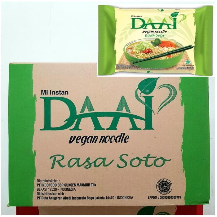 

MIE INSTAN DAAI VEGAN RASA MI SOTO 1 DUS ( 40 PCS ) / VEGAN NOODLE