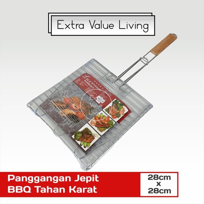 Panggangan Panggangan Jepit Anti Karat Alat Panggang Ayam Ikan BBQ Stainless 28cm anti lengket tebal