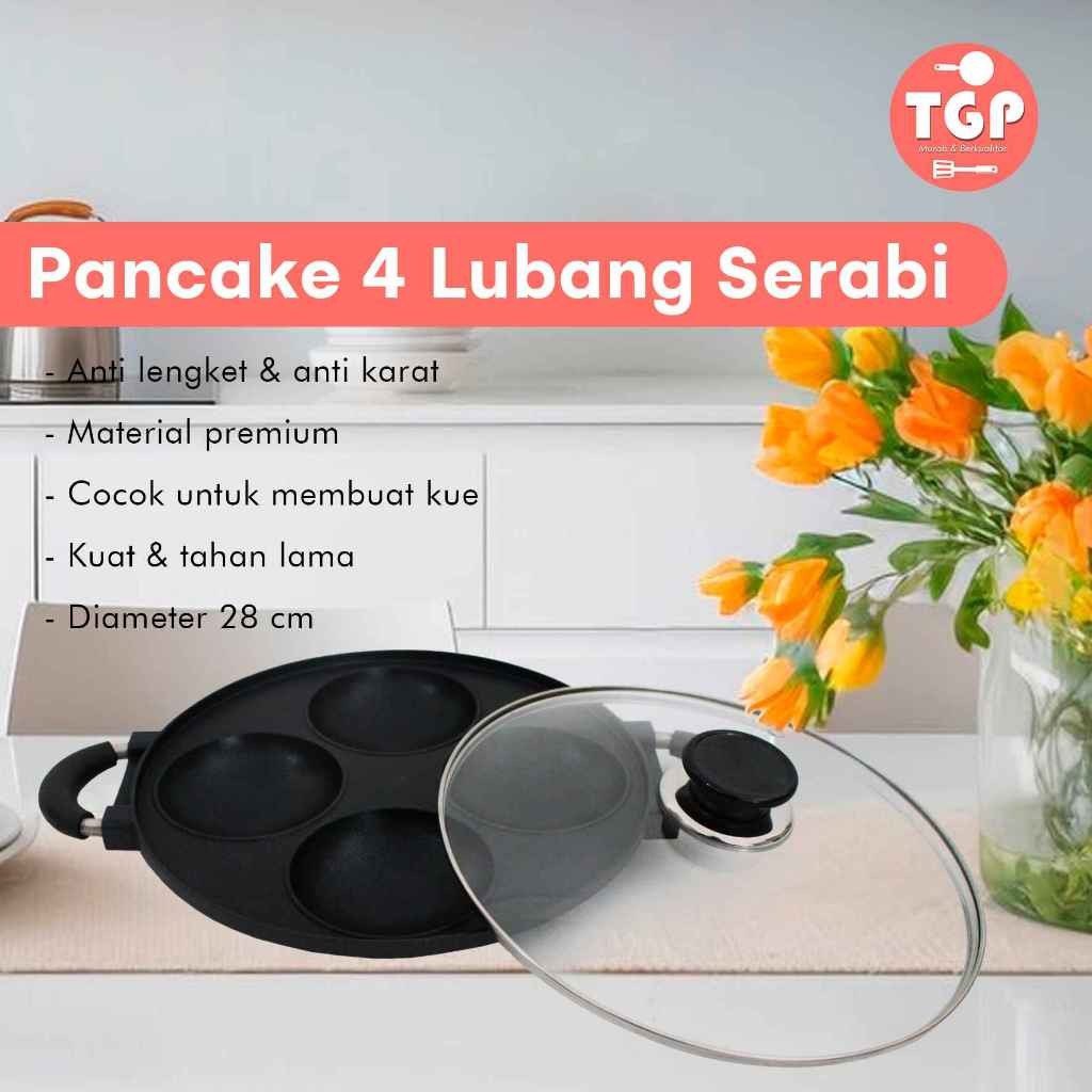 Cetakan Loyang Kue Serabi 4 Lubang Idola dan Tutup Kaca