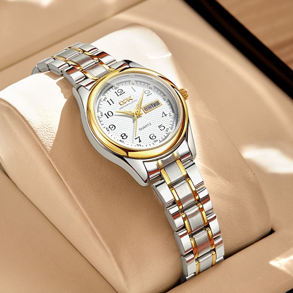 OPK Jam Tangan Wanita Anti Air Original Stainless Steel Cewek Kalender Bercahaya Luminous Women