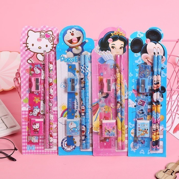 

Set Alat Tulis Stationery Anak Sekolah Kartun Serutan Pensil Pneghapis