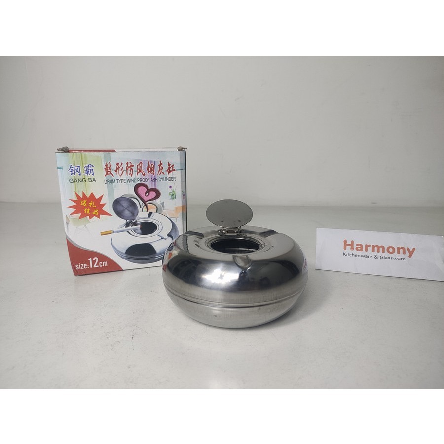 Gang Ba Asbak + Tutup Stainless Asbak Rokok Bulat Tebal