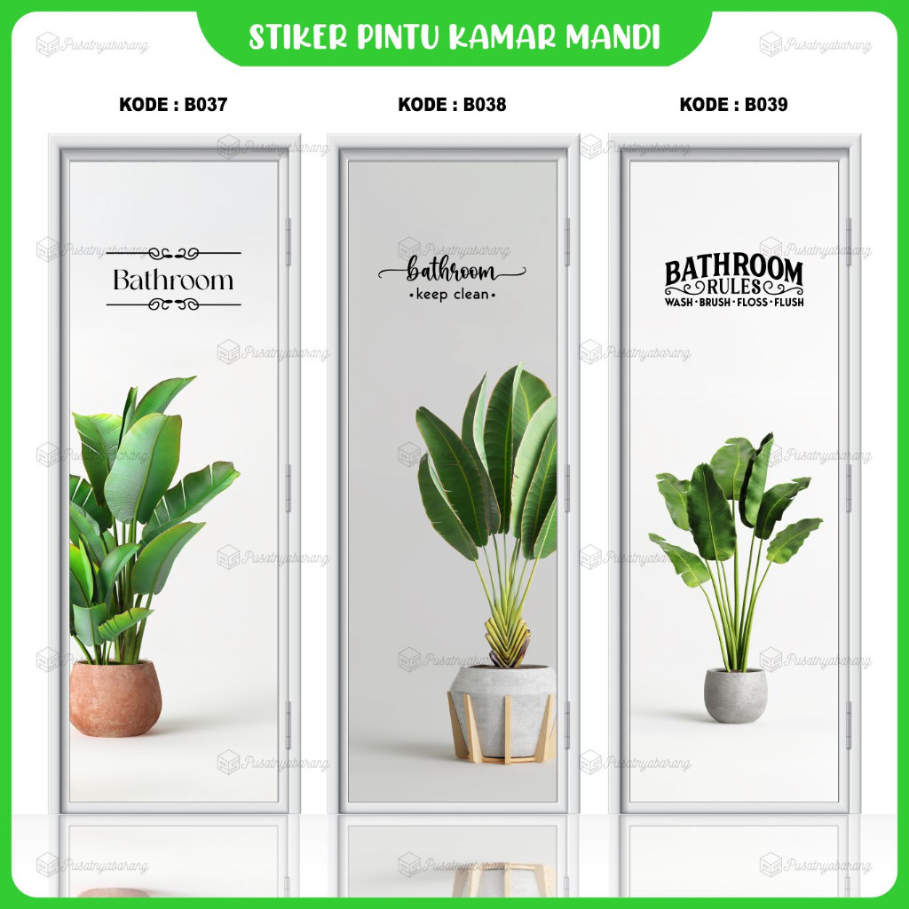 Retrorent Stiker Sticker Pintu Kamar Mandi Toilet Motif Daun Estetik Anti Air