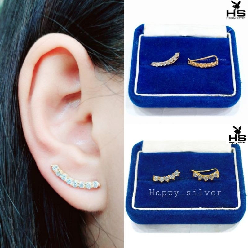ANTING TUSUK PERAK ASLI 925 SILVER LAPIS EMAS -MODEL TUSUK PANJANG PERMATA-PERHIASAN PERAK