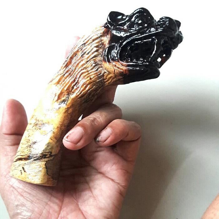 HANDLE DEDER GAGANG GOLOK UKIR SINGA KAYU GALIH ASEM