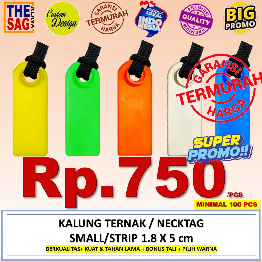 NECKTAG 1.8X5cm BLANK (PAKET ISI 100 PCS) NECK TAG KALUNG TERNAK kambing domba babi sapi eartag ear