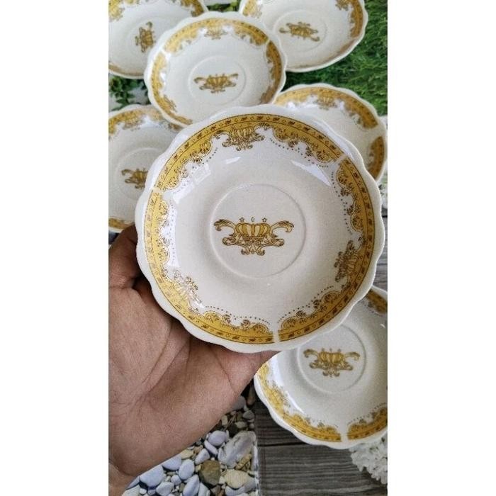 Lepek Mahkota-Diameter 12,5cm (isi 6 pcs)-Tatakan gelas-Bahan Lepek Keramik-Lepek kopi+tatakan untuk
