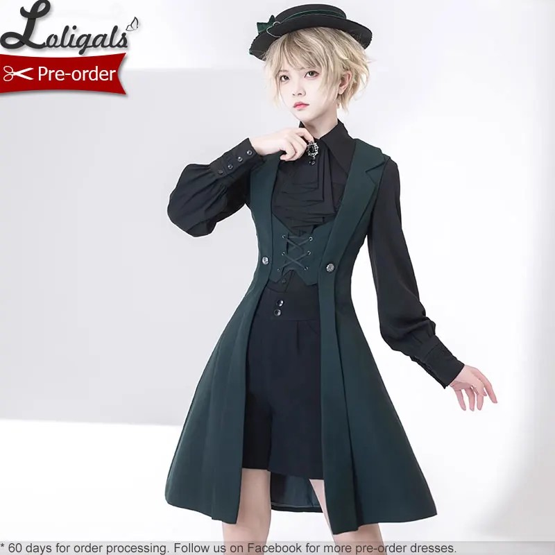 Retro Ouji Lolita Vest Boy Style Vintage Medieval Cool Long Sleeveless Blazer By Princess Chronicles