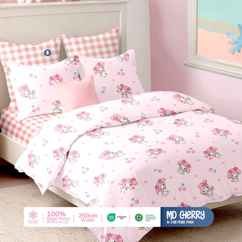 Bedcover & Sprei Premium Katun STAR Motif Melody Cherry