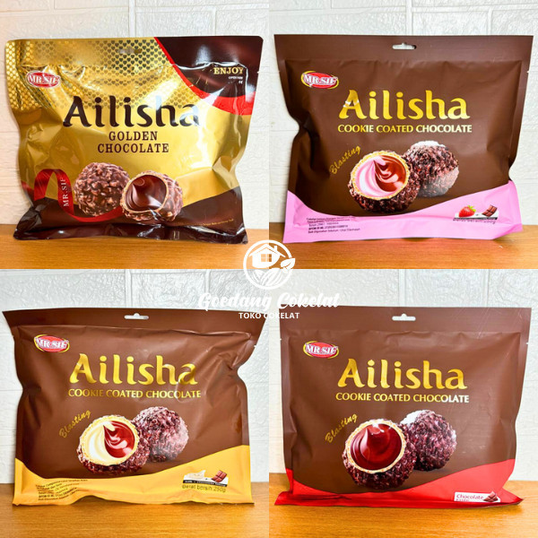 

Andrianbijaksana Mr.Sif Ailisha Golden Chocolate 200G Ailisha Cookie Coated Chocolate Coklat Cookies