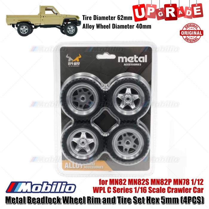 PROMO UPGRADE PART METAL BEADLOCK WHEEL RIM AND TIRE SET HEX 5MM FOR MN82 MN82S MN82P MN78 1/12 WPL