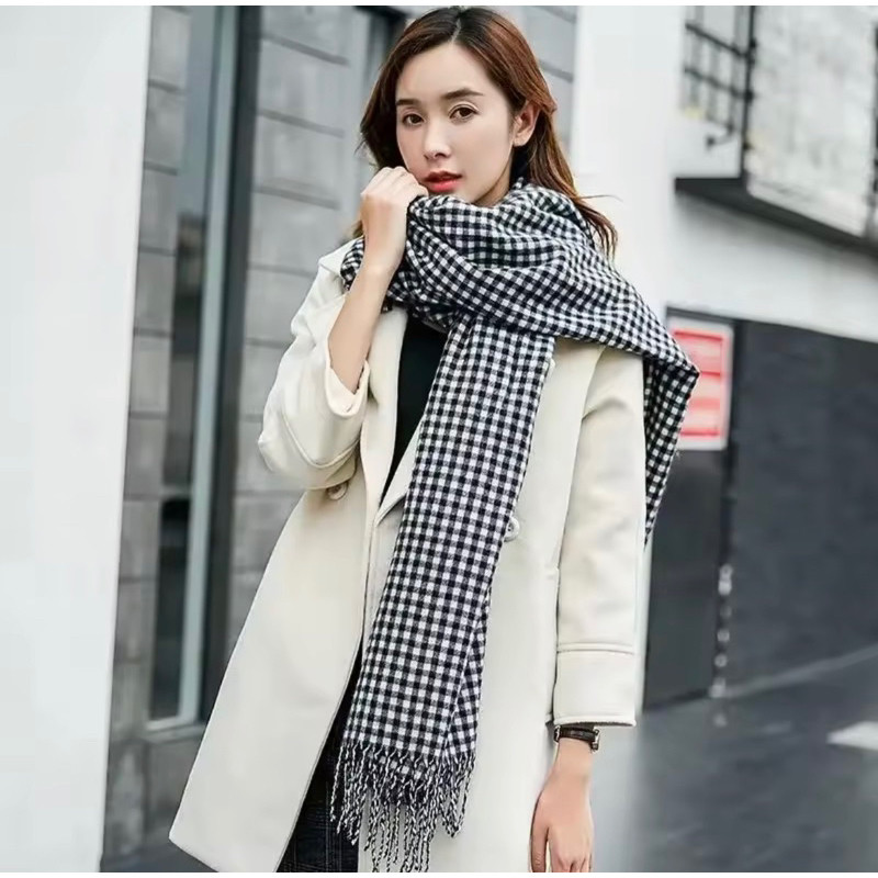 Syal Kotak Pria Wanita Hitam Putih 7 Variasi