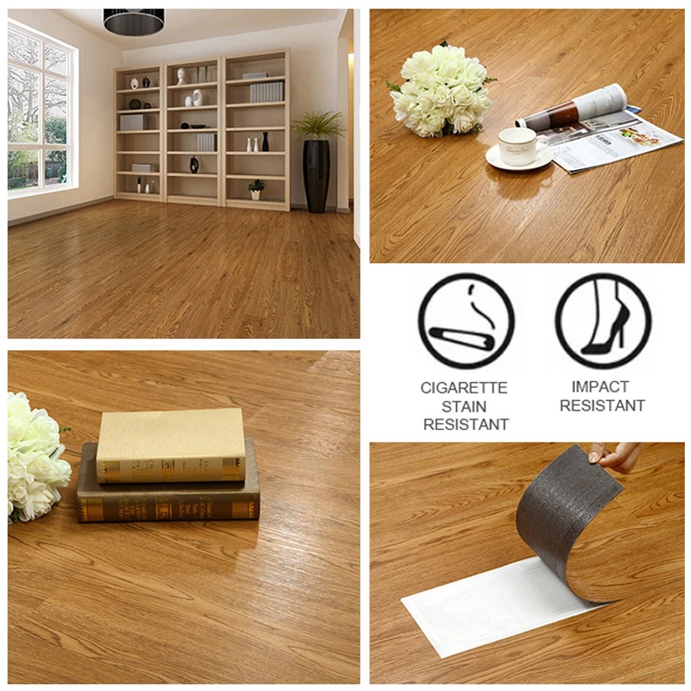 PAKET 10PCS Vinyl Lantai Stiker Lantai Kayu PVC Lantai Waterproof Karpet Vinyl 15.2x91.4 Ketebalan