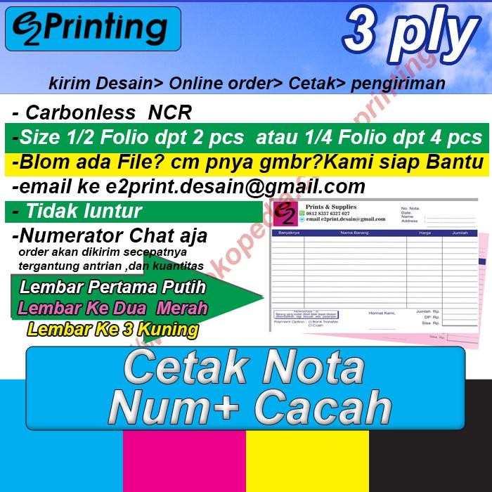 

Cetak Nota Bon 3Ply Cacah/Perforasi #Gratisongkir
