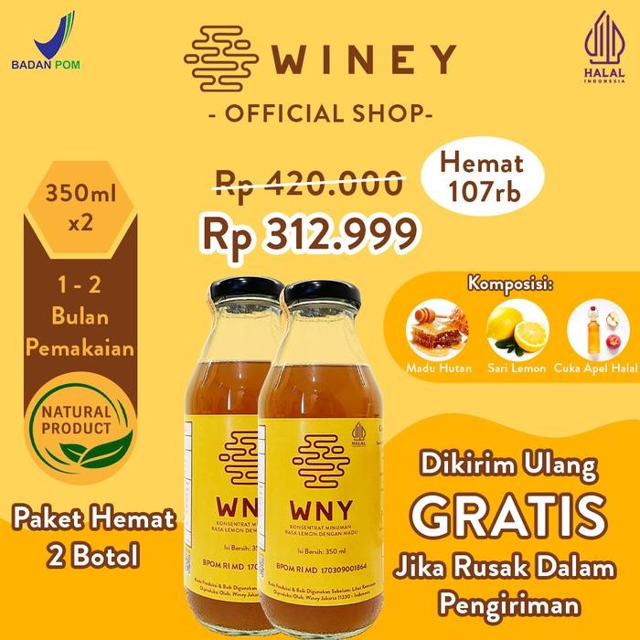 

Paket Hemat 2 Botol Winey Madu Hutan Alami BPOM 350ml HALAL Honey Apel Bahan Honey Apel