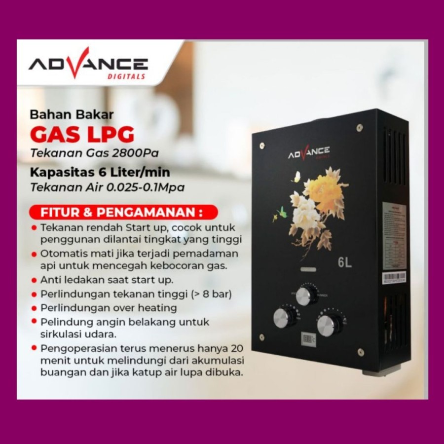 WATER HEATER GAS ADVANCE GWH 50 / GWH 70 PEMANAS AIR GAS ADVANCE + BONUS SHOWER